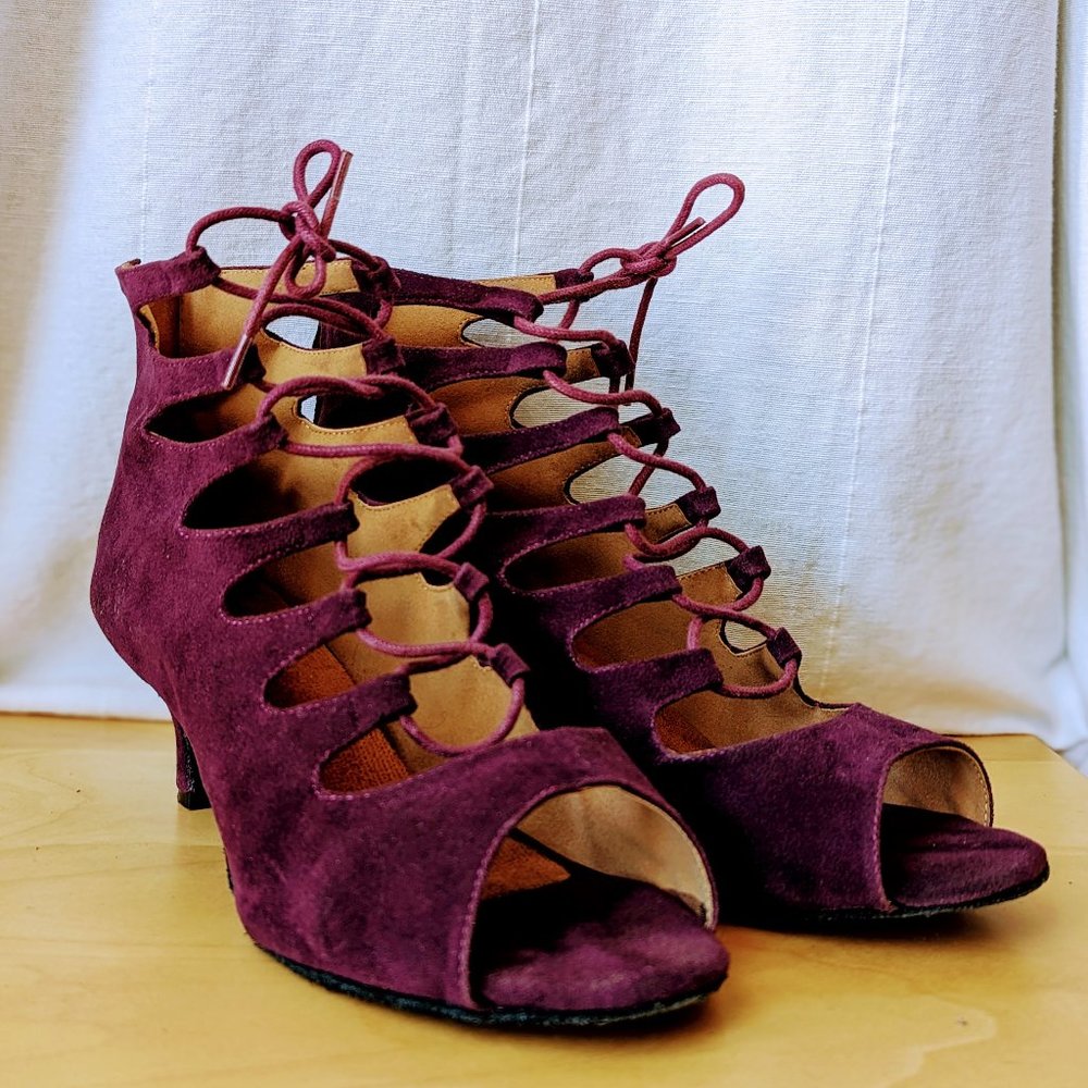 Purple Suede Lace-Up Salsa Dance Heels (Size 10, NWOT)